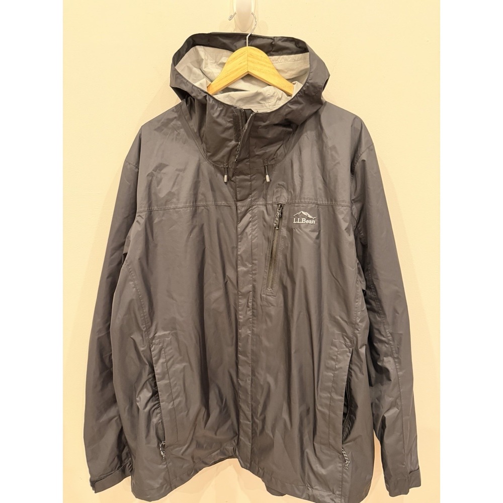 L.L.Bean Men's Rain Jacket XXXL Reg Black Hooded Waterproof Windbreaker‎ NEW